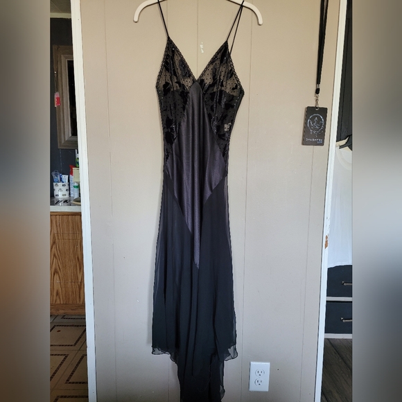 RARE VINTAGE Saks Fifth Avenue by designer Blanche Black Satin Chiffon Net Night - Picture 2 of 8